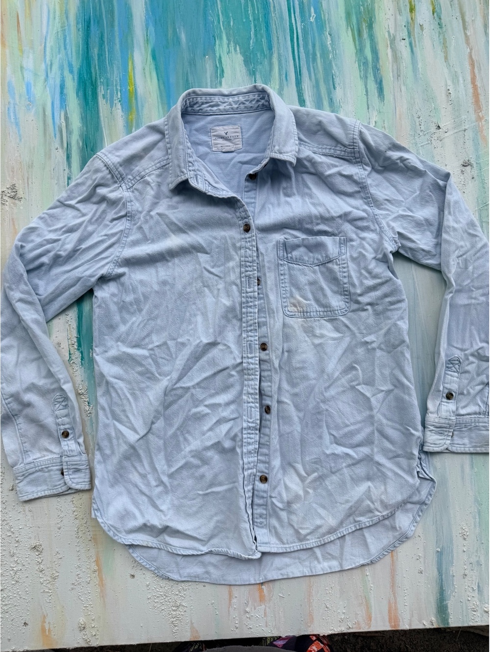 American Eagle light denim boyfriend fit shirt sz M